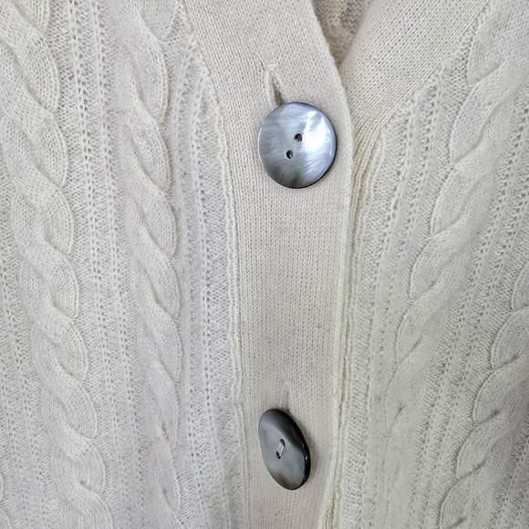 Crush Womens Cashmere Cream Ivory Cable Knit Soft Luxury Cardigan Sweater Top SM - Picture 3 of 14